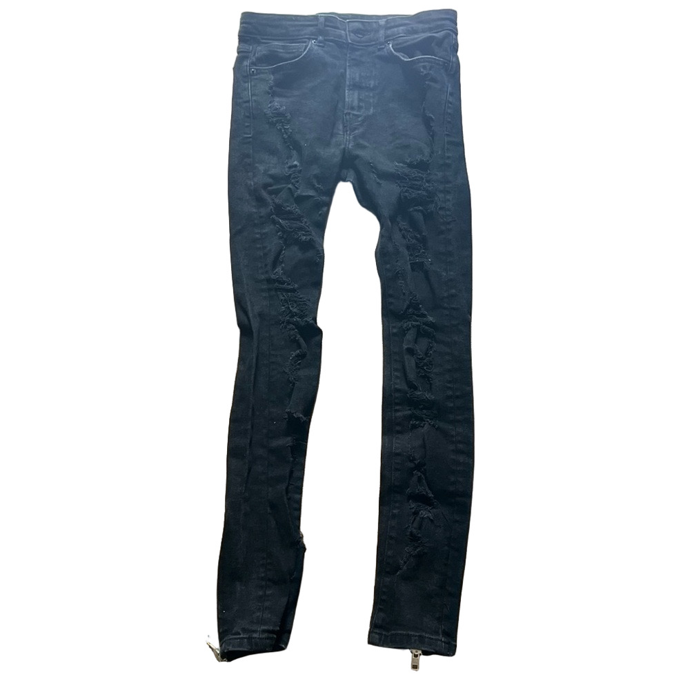 Black Distressed Mens Jeans With Zipper Details